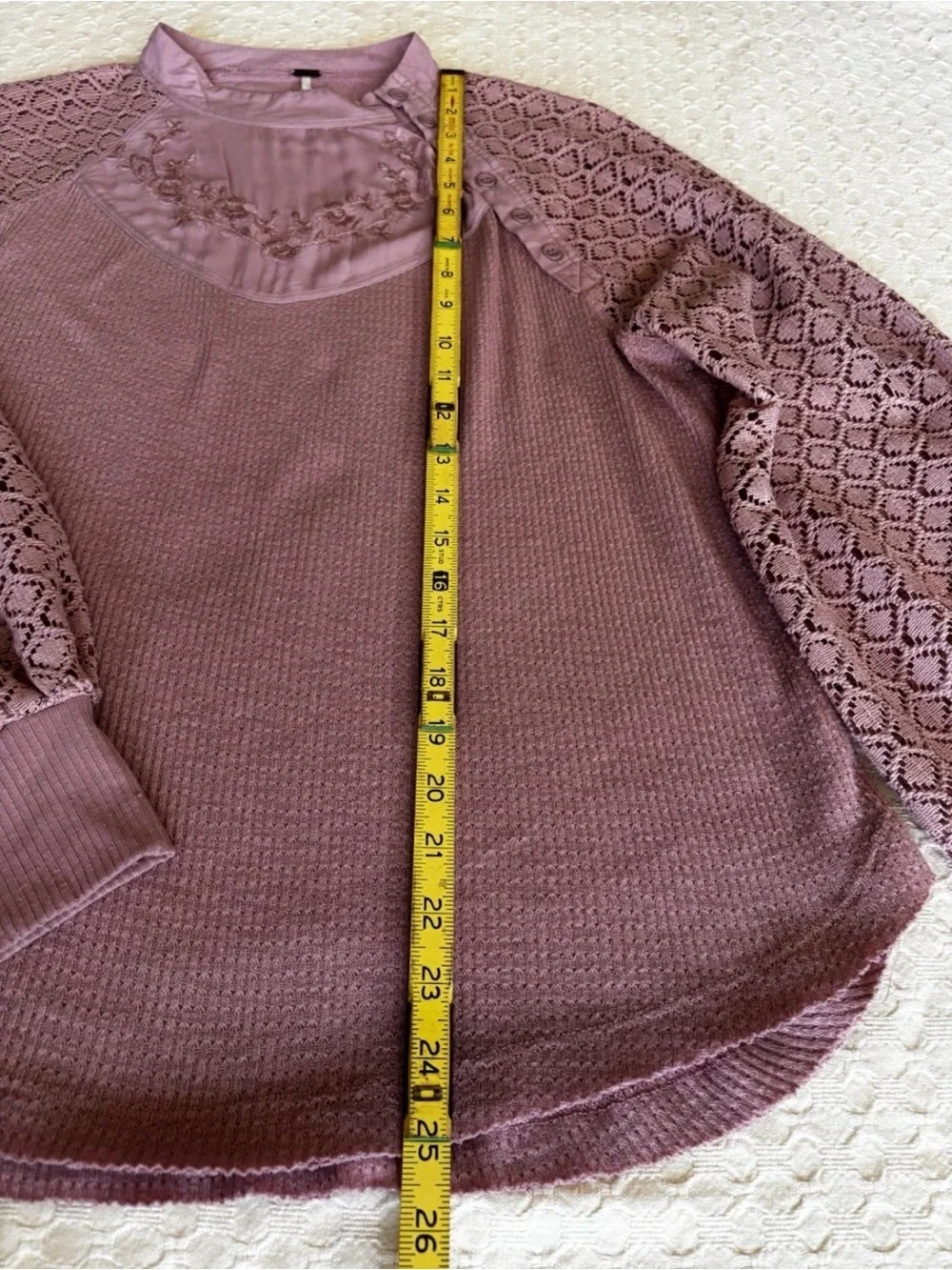 Free people Pink Lace Sleeve Sweater Top Embroidery